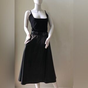 Fully lined leather skirt with belt loops and skirt hanging loops inside.